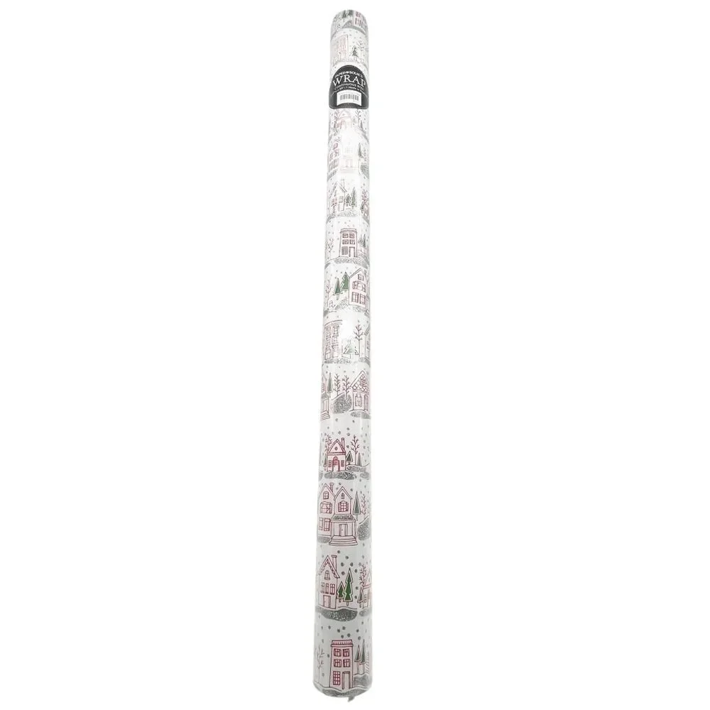 NWT Paper Source Winter Village Glitter Wrapping Paper Roll 27.5”x59” Red White